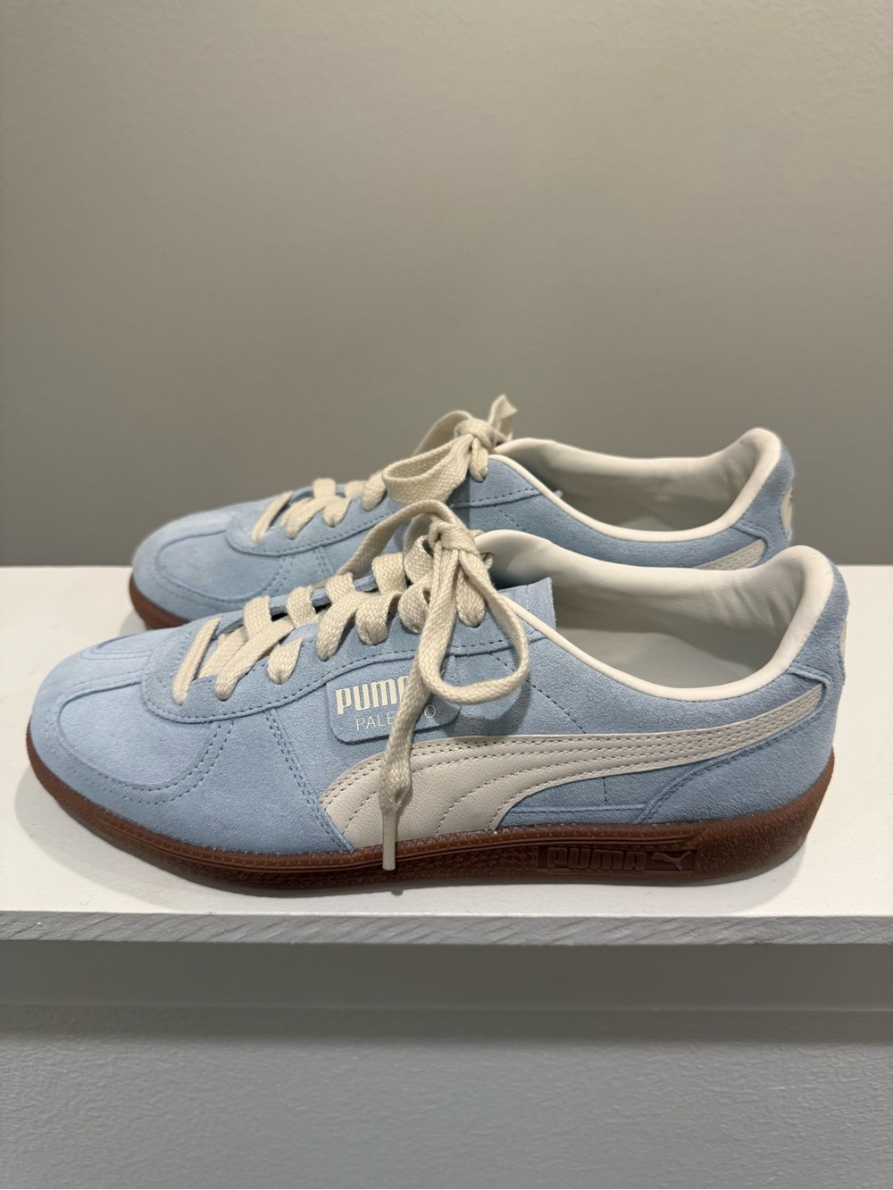 Puma Light Blue Suede Palermo Sneakers with Cream Laces - Picture 3 of 7
